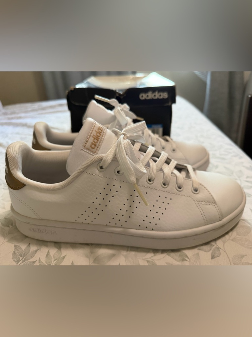 Adidas White Advantage Sneakers with Copper Accent